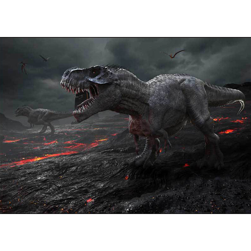 Rynx | Dark Grey Novelty Rug Polyester Dinosaur Pattern Rug Washable Non-Slip Backing Carpet for Living Room