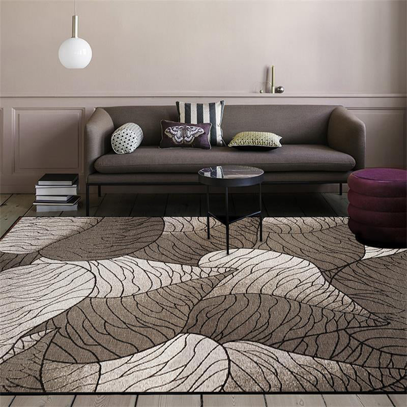 Rynx | Brown and Grey Modern Rug Polyester Botanical Leaf Pattern Rug Washable Non-Slip Backing Carpet for Living Room