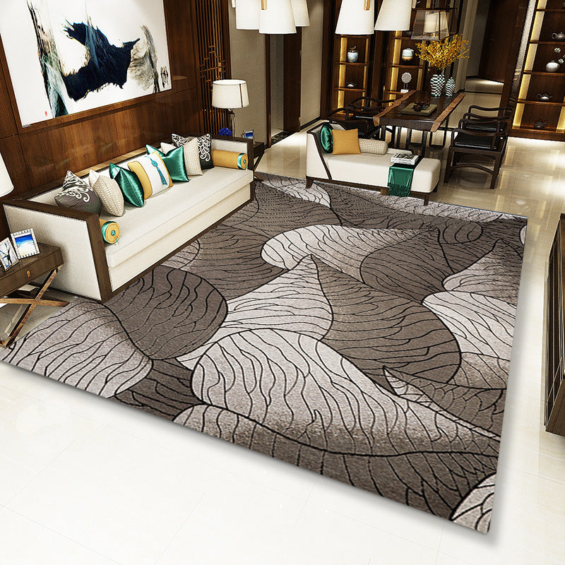 Rynx | Brown and Grey Modern Rug Polyester Botanical Leaf Pattern Rug Washable Non-Slip Backing Carpet for Living Room