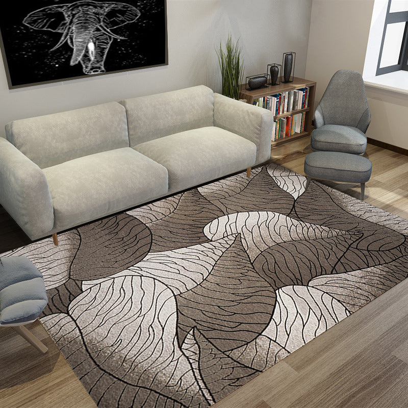 Rynx | Brown and Grey Modern Rug Polyester Botanical Leaf Pattern Rug Washable Non-Slip Backing Carpet for Living Room