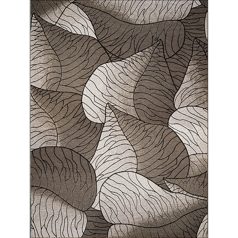 Rynx | Brown and Grey Modern Rug Polyester Botanical Leaf Pattern Rug Washable Non-Slip Backing Carpet for Living Room