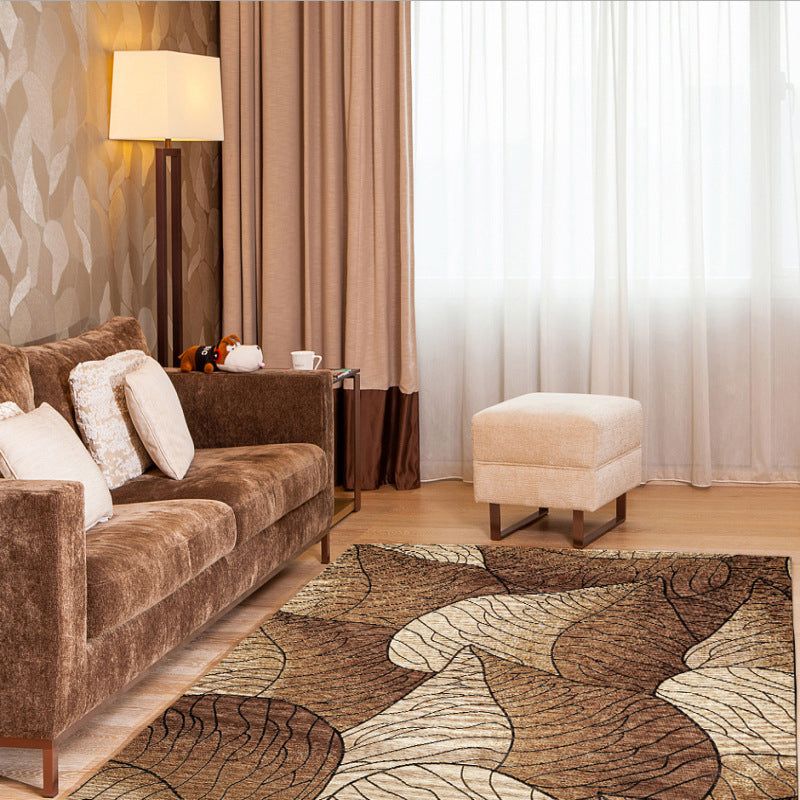 Rynx | Brown and Grey Modern Rug Polyester Botanical Leaf Pattern Rug Washable Non-Slip Backing Carpet for Living Room