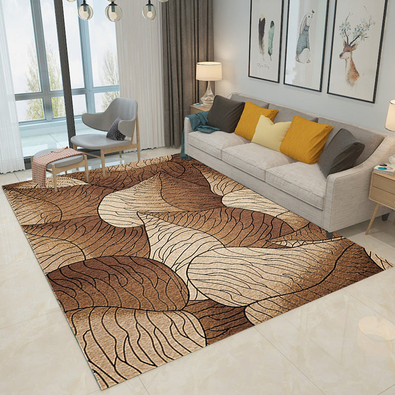 Rynx | Brown and Grey Modern Rug Polyester Botanical Leaf Pattern Rug Washable Non-Slip Backing Carpet for Living Room