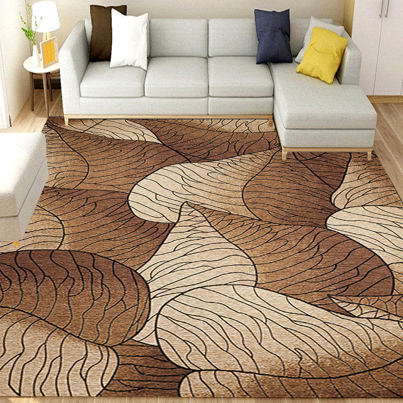 Rynx | Brown and Grey Modern Rug Polyester Botanical Leaf Pattern Rug Washable Non-Slip Backing Carpet for Living Room