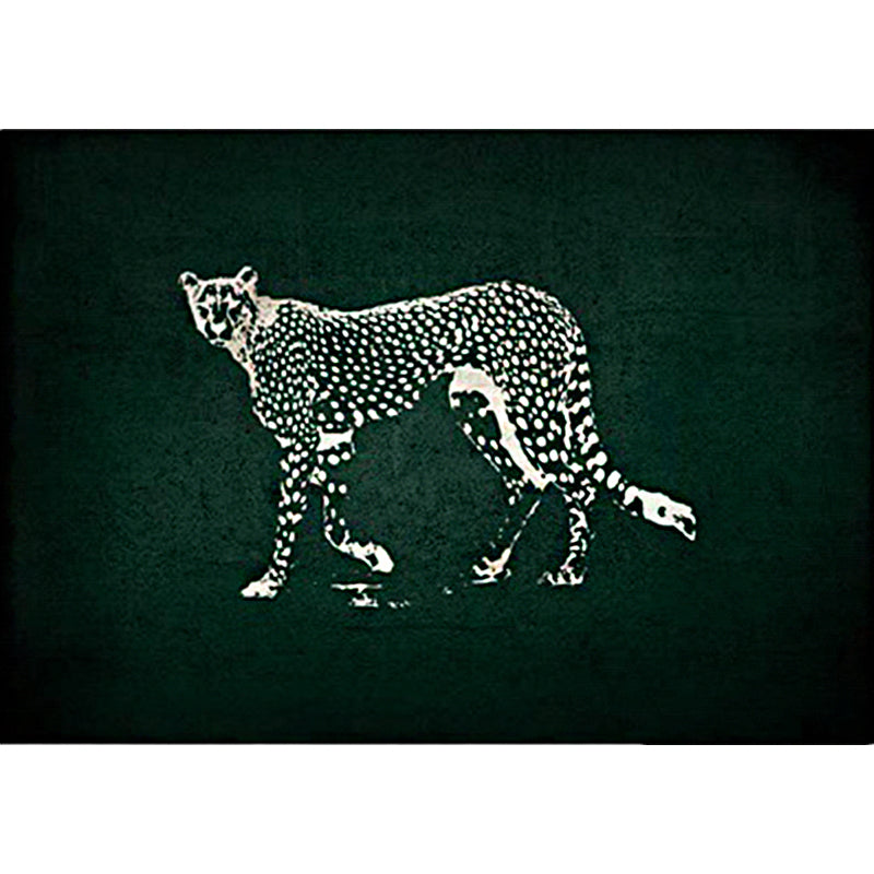 Rynx | Dark Green Contemporary Rug Polyester Cheetah Print Rug Washable Non-Slip Backing Carpet for Living Room