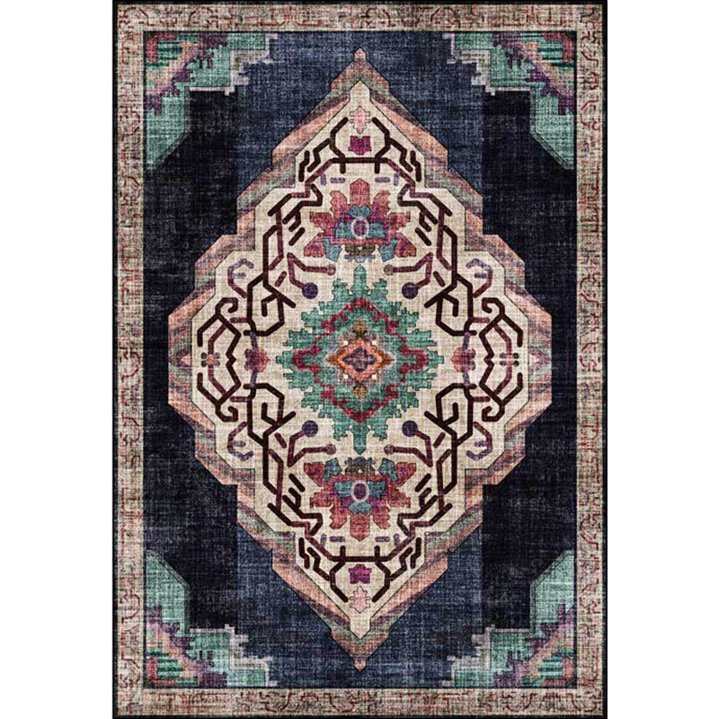 Rynx | Vintage Medallion Pattern Rug Black Polyester Rug Machine Washable Non-Slip Area Rug for Living Room
