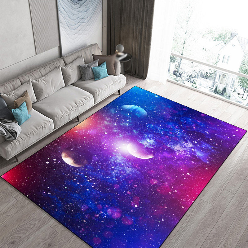 Rynx | Casual Modern Rug in Blue Outer Space Galaxy Pattern Rug Polyester Washable Carpet for Home Decoration
