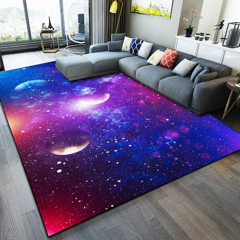 Rynx | Casual Modern Rug in Blue Outer Space Galaxy Pattern Rug Polyester Washable Carpet for Home Decoration
