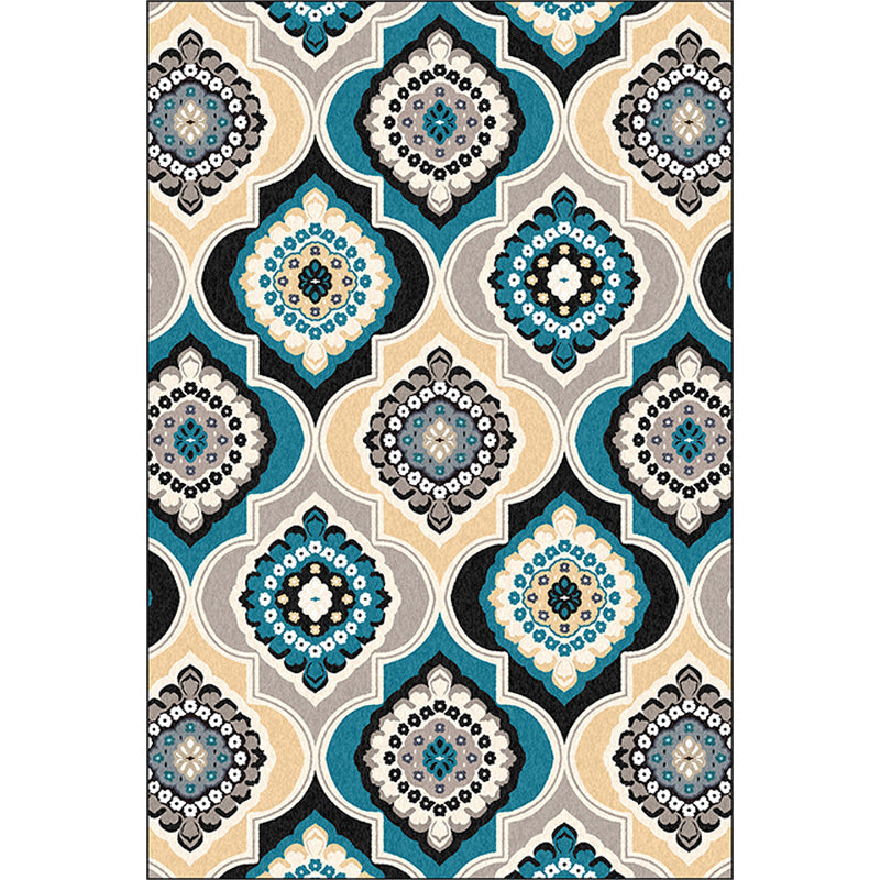 Rynx | Classic Floral Pattern Rug Blue Vintage Rug Polyester Washable Anti-Slip Backing Area Rug for Bedroom