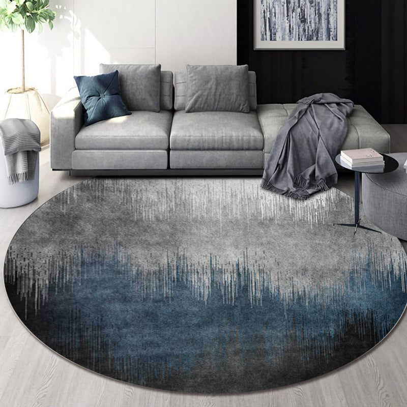 Rynx | Blue and Grey Modern Rug Polyester Ombre Pattern Rug Washable Non-Slip Backing Carpet for Living Room