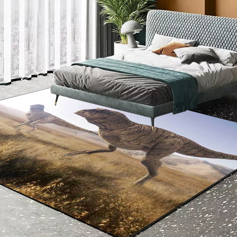 Rynx | Brown Novelty Rug Polyester Dinosaur Pattern Rug Washable Non-Slip Backing Carpet for Living Room