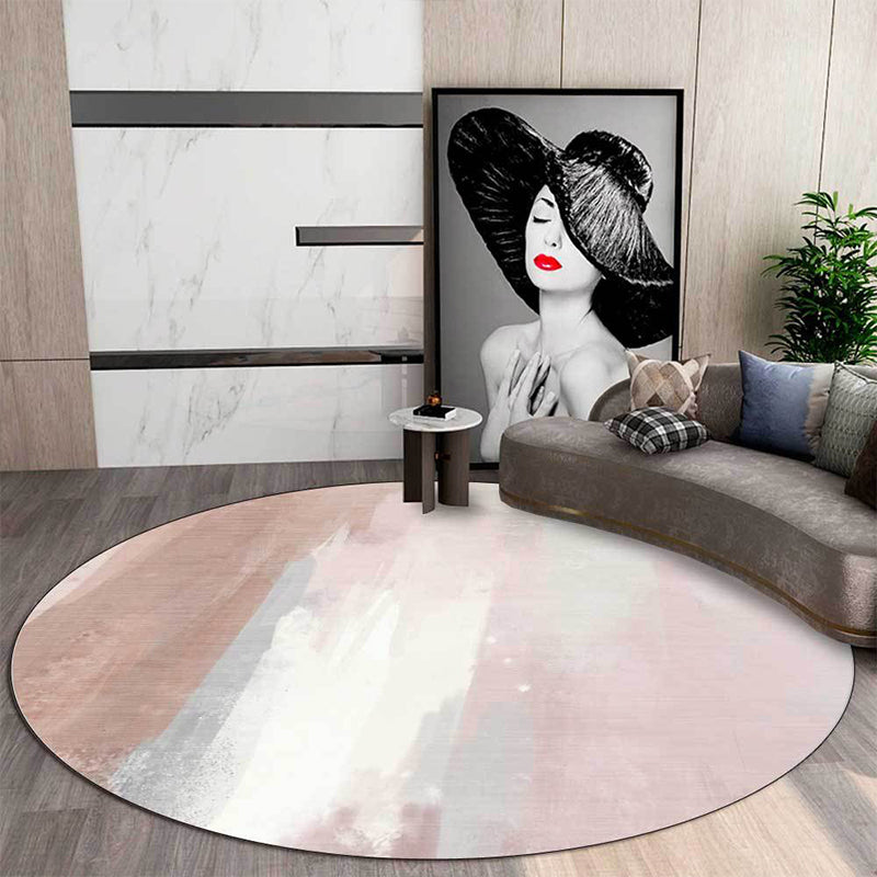Rynx | Contemporary Brushstroke Pattern Rug Pink Polyester Rug Machine Washable Non-Slip Area Rug for Bedroom