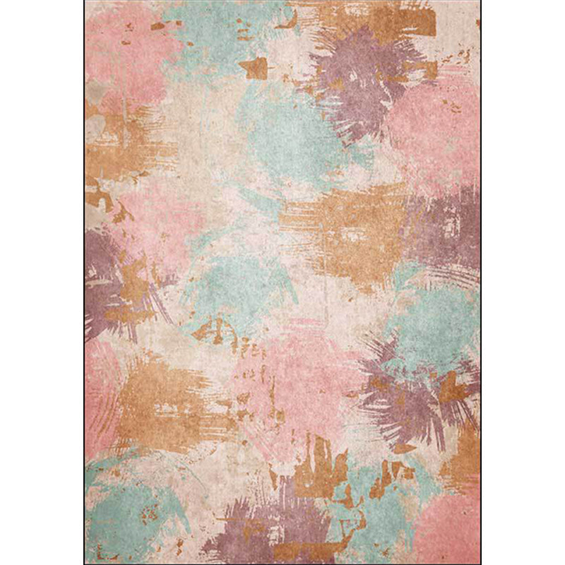 Rynx | Unique Abstract Rug Pink Multicolor Nordic Rug Polyester Washable Anti-Slip Backing Area Rug for Living Room