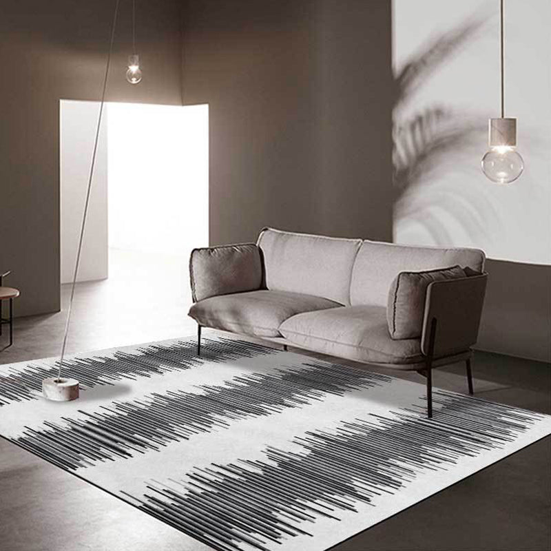 Rynx | Funky Striped Pattern Rug Grey and Black Contemporary Rug Polyester Washable Anti-Slip Backing Area Rug for Living Room