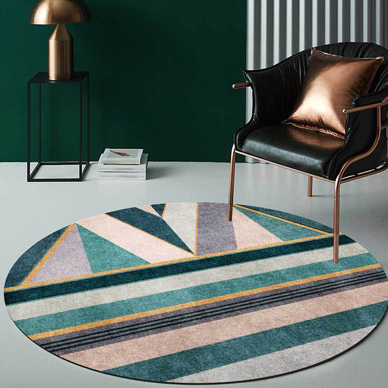 Rynx | Stylish Geometric Pattern Rug Green Nordic Rug Polyester Washable Anti-Slip Backing Area Rug for Living Room