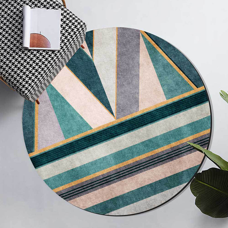 Rynx | Stylish Geometric Pattern Rug Green Nordic Rug Polyester Washable Anti-Slip Backing Area Rug for Living Room