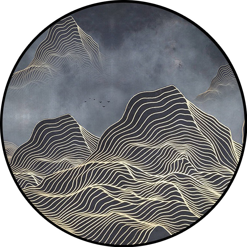 Rynx | Modern Swirl Stripe Pattern Rug with Mountain Dark Grey Polyester Rug Machine Washable Non-Slip Area Rug for Bedroom