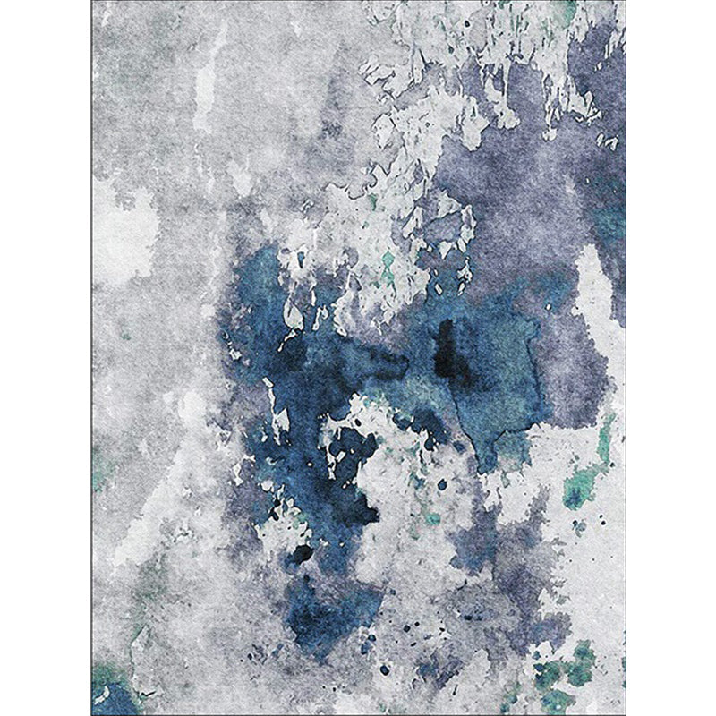 Rynx | Blue and Grey Modern Rug Polyester Watercolor Pattern Rug Washable Non-Slip Backing Carpet for Living Room