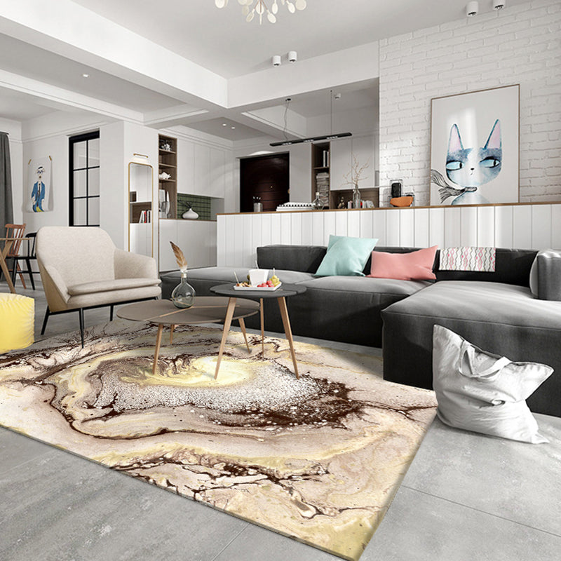 Rynx | Brown Bedroom Rug Modern Abstract Stone Sand Pattern Area Rug Polyester Machine Washable Carpet