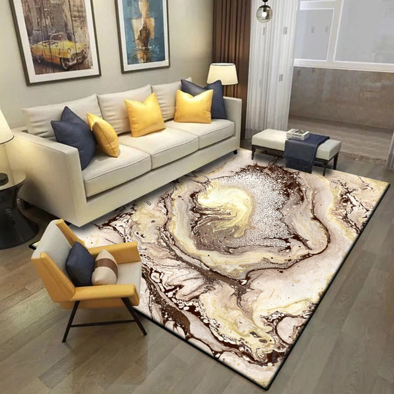 Rynx | Brown Bedroom Rug Modern Abstract Stone Sand Pattern Area Rug Polyester Machine Washable Carpet