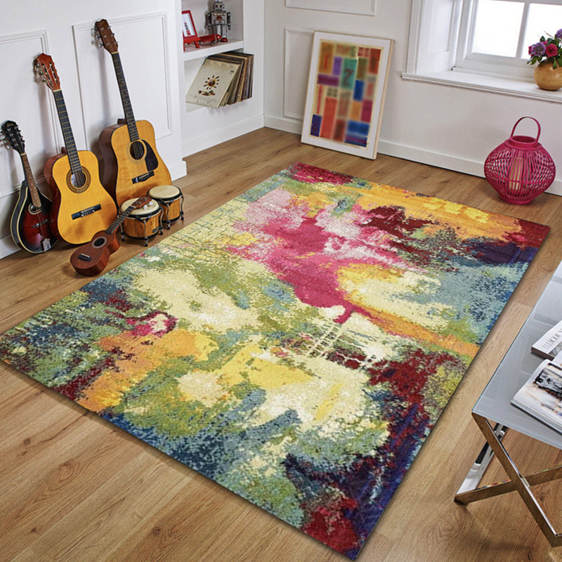 Rynx | Colorful Bedroom Rug Modern Abstract Aquarelle Pattern Area Rug Polyester Machine Washable Carpet