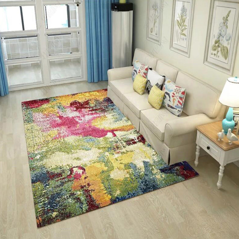 Rynx | Colorful Bedroom Rug Modern Abstract Aquarelle Pattern Area Rug Polyester Machine Washable Carpet