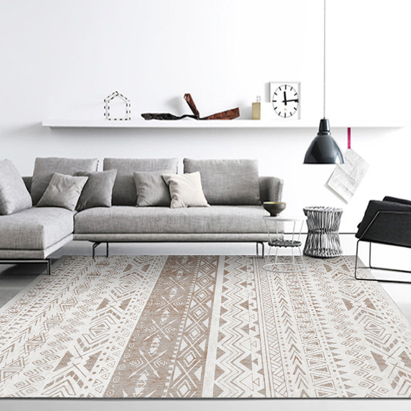 Rynx | Americana Tribal Geometric Pattern Rug Brown Polyester Rug Machine Washable Non-Slip Rug for the Bedroom