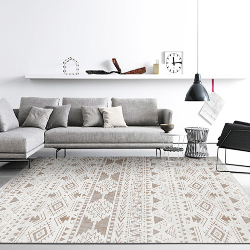 Rynx | Americana Tribal Geometric Pattern Rug Brown Polyester Rug Machine Washable Non-Slip Rug for the Bedroom