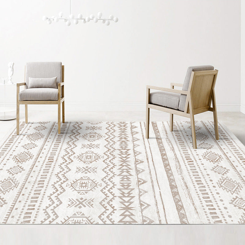 Rynx | Americana Tribal Geometric Pattern Rug Brown Polyester Rug Machine Washable Non-Slip Rug for the Bedroom