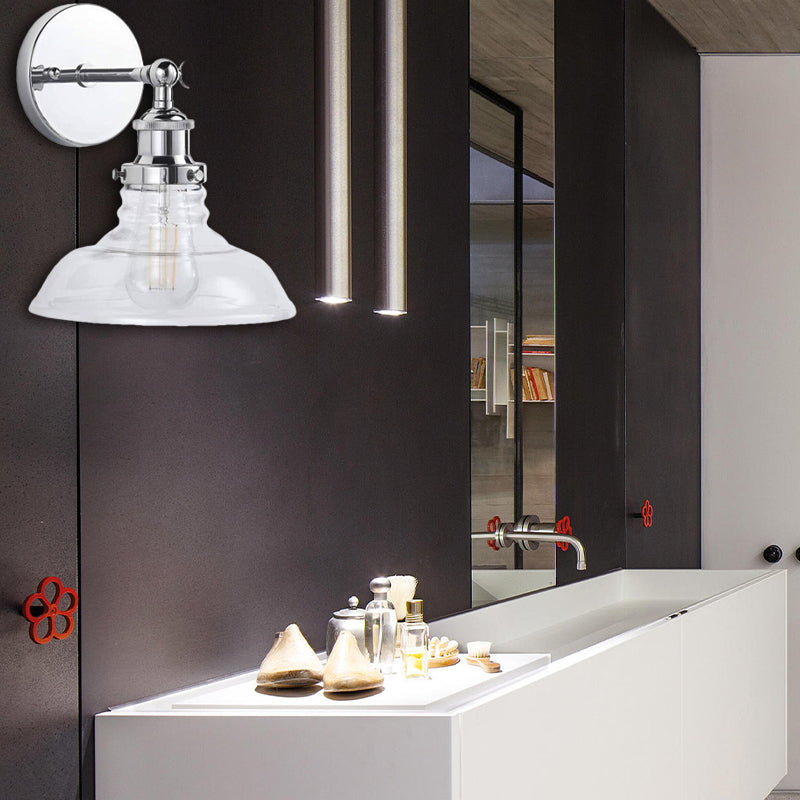 Rynx | Clear Glass Chrome/Nickel Wall Light Barn 1-Bulb Industrial Wall Lamp for the Kitchen