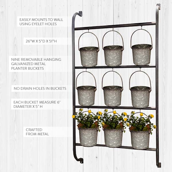 Rynx | Natural metal wall flower pot with buckets