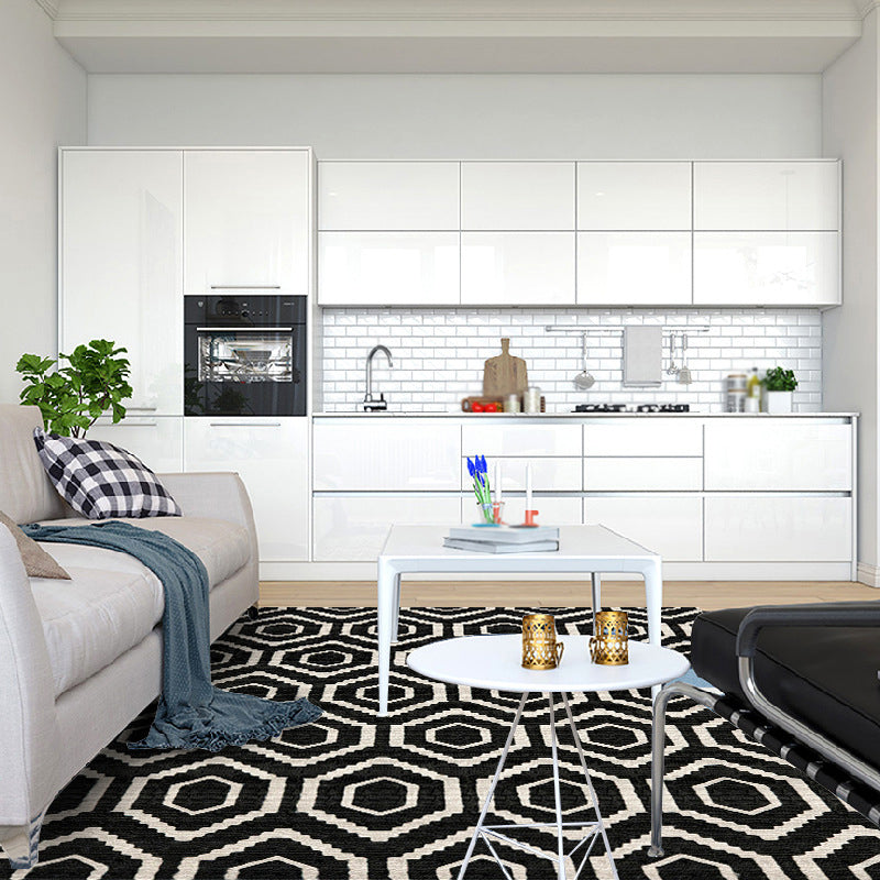 Rynx | Nordic Modern Rug in Black Geometry Pattern Rug Polyester Machine Washable Non-Slip Carpet for Home Decoration