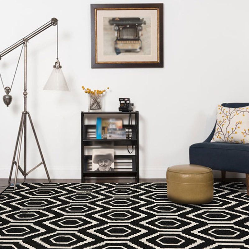 Rynx | Nordic Modern Rug in Black Geometry Pattern Rug Polyester Machine Washable Non-Slip Carpet for Home Decoration