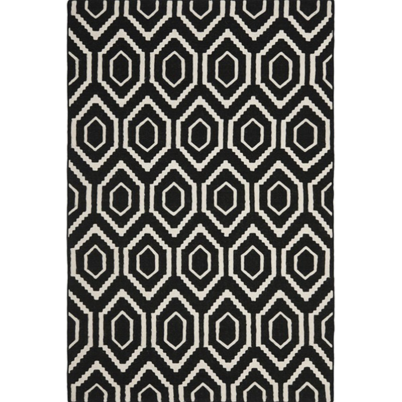 Rynx | Nordic Modern Rug in Black Geometry Pattern Rug Polyester Machine Washable Non-Slip Carpet for Home Decoration