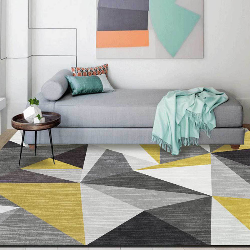 Rynx | Funky Geometric Pattern Rug Grey and Golden Nordic Rug Polyester Washable Anti-Slip Backing Area Rug for Living Room