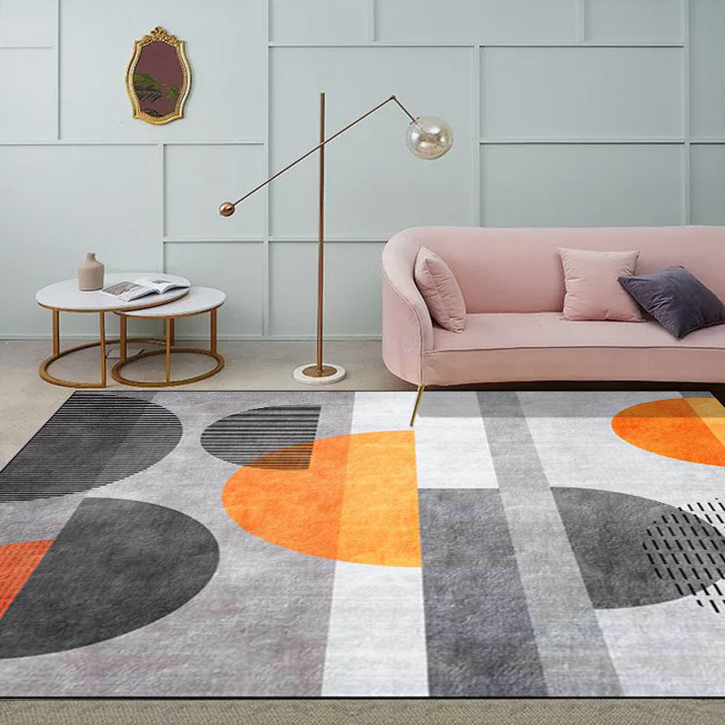 Rynx | Contemporary Colorblock Rug Grey and Orange Polyester Rug Machine Washable Non-Slip Area Rug for Bedroom