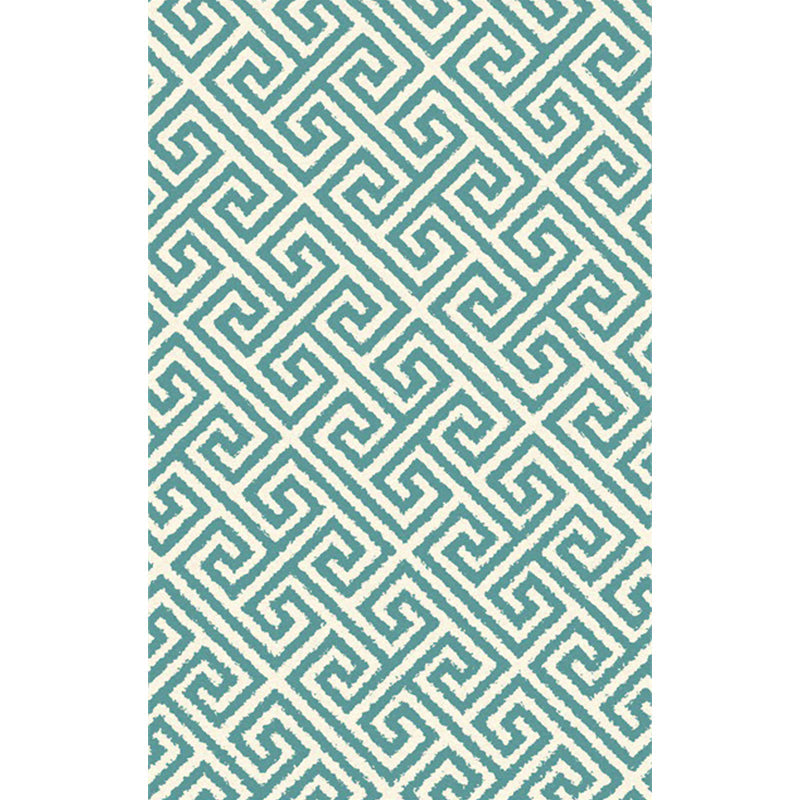 Rynx | Modern Living Room Rug in Green Geometric Greek Keys Print Rug Polyester Pet Friendly Area Rug