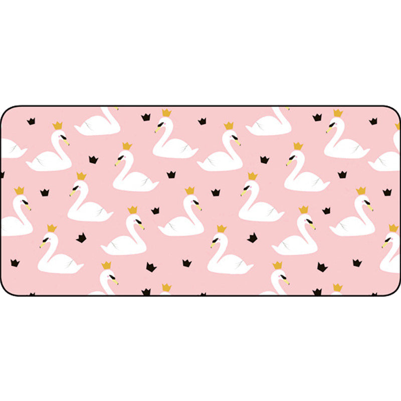 Rynx | Casual Kids Carpet in Pink Animal Swan Crown Pattern Carpet Polyester Non-Slip Rug for Children's Room