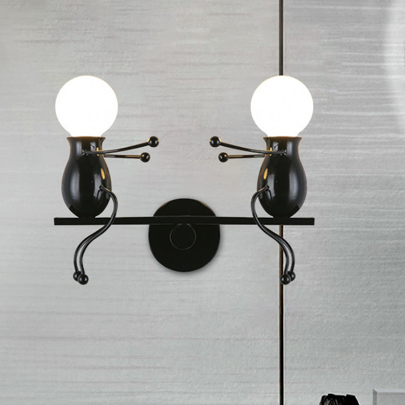 Rynx | Black/White/Red Childish Wall-Mounted Lamp Kids 2 Heads Metal Wall Light with Swing Arm