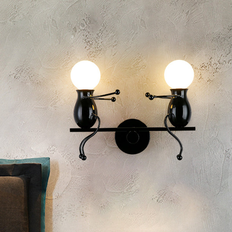 Rynx | Black/White/Red Childish Wall-Mounted Lamp Kids 2 Heads Metal Wall Light with Swing Arm