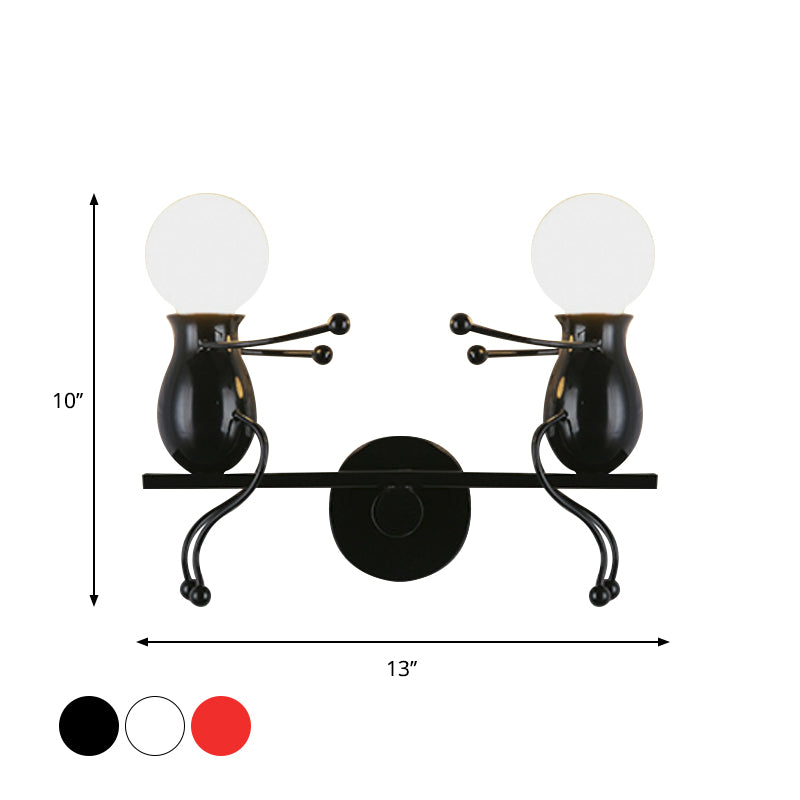 Rynx | Black/White/Red Childish Wall-Mounted Lamp Kids 2 Heads Metal Wall Light with Swing Arm