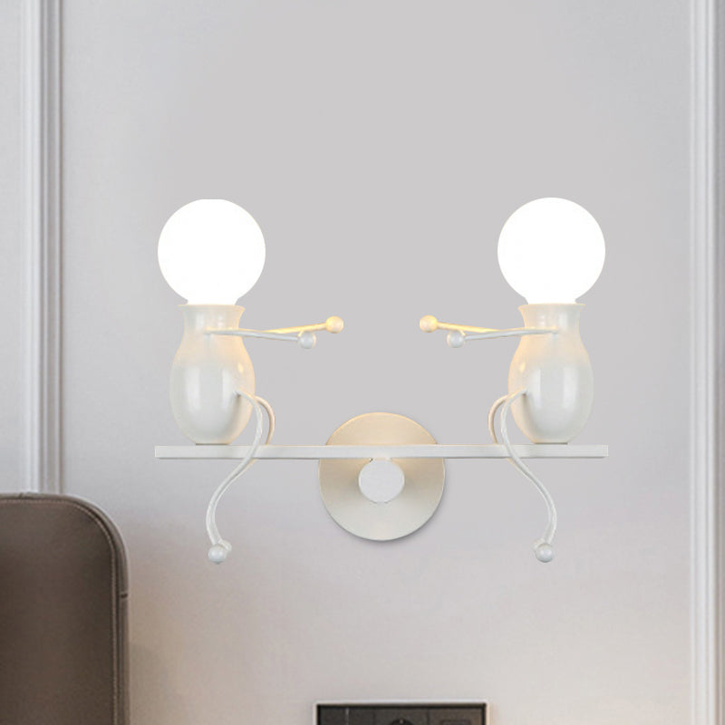 Rynx | Black/White/Red Childish Wall-Mounted Lamp Kids 2 Heads Metal Wall Light with Swing Arm