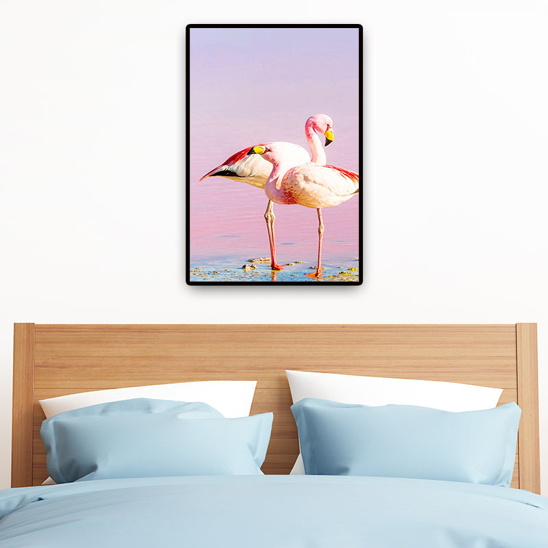 Rynx | Tropix Animal Flamingos Canvas Art Pink-Blue Textured Wall Decoration for the Seating Area