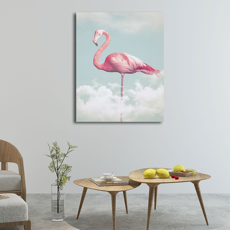 Rynx | Canvas Pink Art Print Tropical Flamingo and Clouds Wall Decoration for Home Interior
