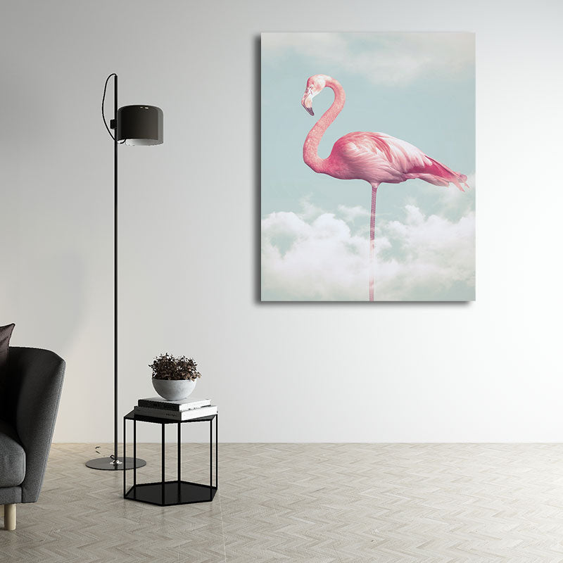 Rynx | Canvas Pink Art Print Tropical Flamingo and Clouds Wall Decoration for Home Interior