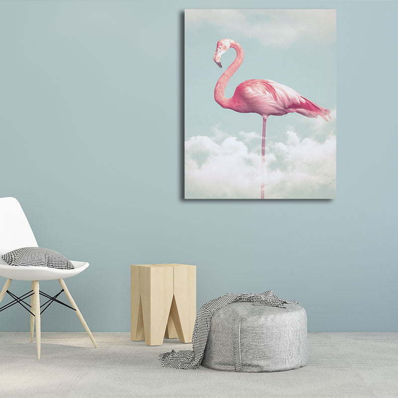 Rynx | Canvas Pink Art Print Tropical Flamingo and Clouds Wall Decoration for Home Interior