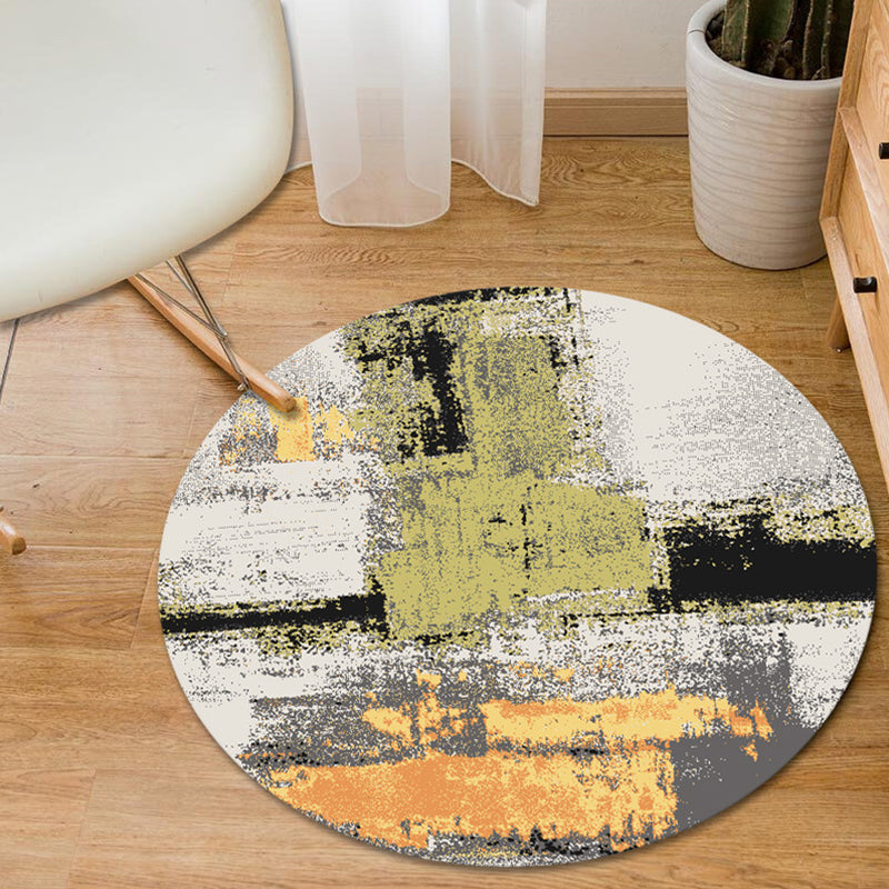 Rynx | Blue and Yellow Bedroom Rug Modern Abstract Brush Stroke Pattern Rug Polyester Pet-Friendly Rug
