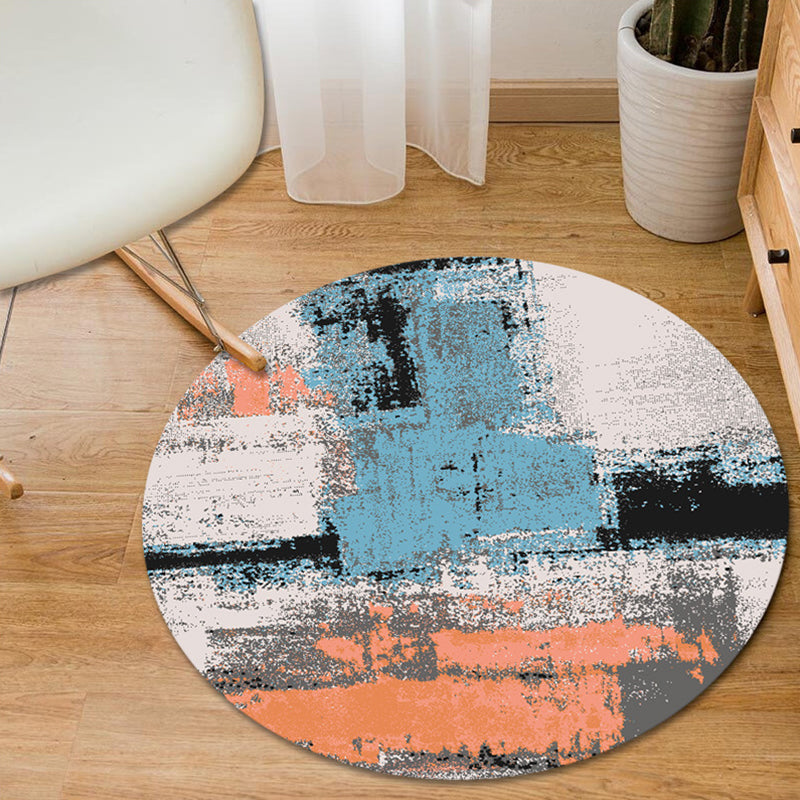 Rynx | Blue and Yellow Bedroom Rug Modern Abstract Brush Stroke Pattern Rug Polyester Pet-Friendly Rug