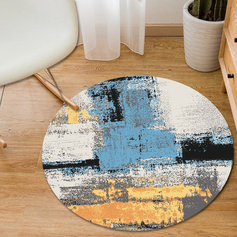 Rynx | Blue and Yellow Bedroom Rug Modern Abstract Brush Stroke Pattern Rug Polyester Pet-Friendly Rug