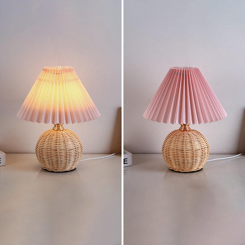 Rynx | RattaLume Nordic LED Table Lamp | Woven Rattan & Foldable Fabric Shade | Mood Light | Decor for the Bedroom